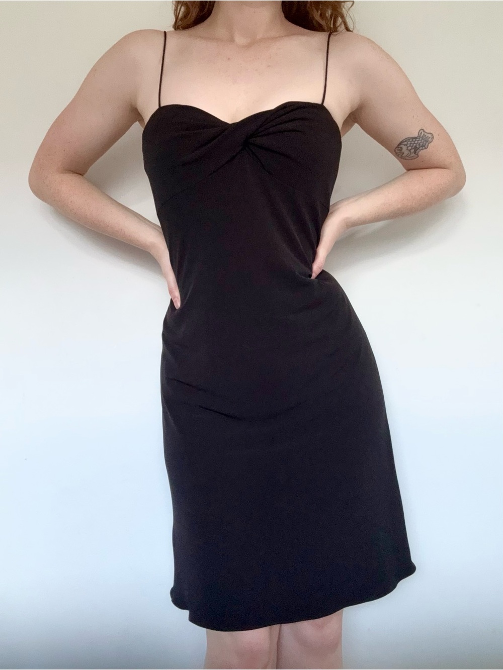 Vintage Classic Y2K Black Slip Dress with Twist Front